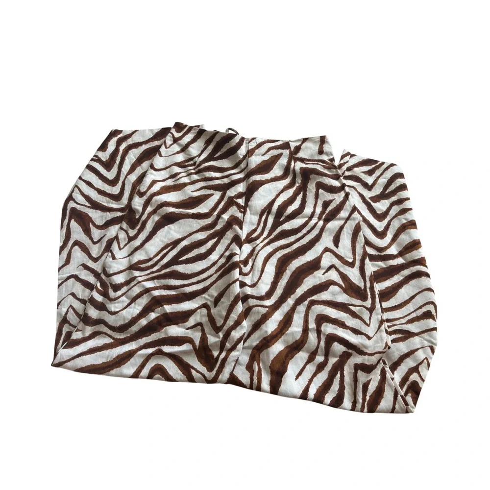 Zara NWT Linen Animal Print Wide Leg Pants